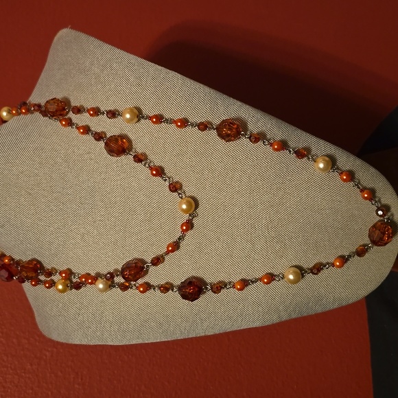 Jewelry - 49" Amber & Pearls Opera length beaded necklace